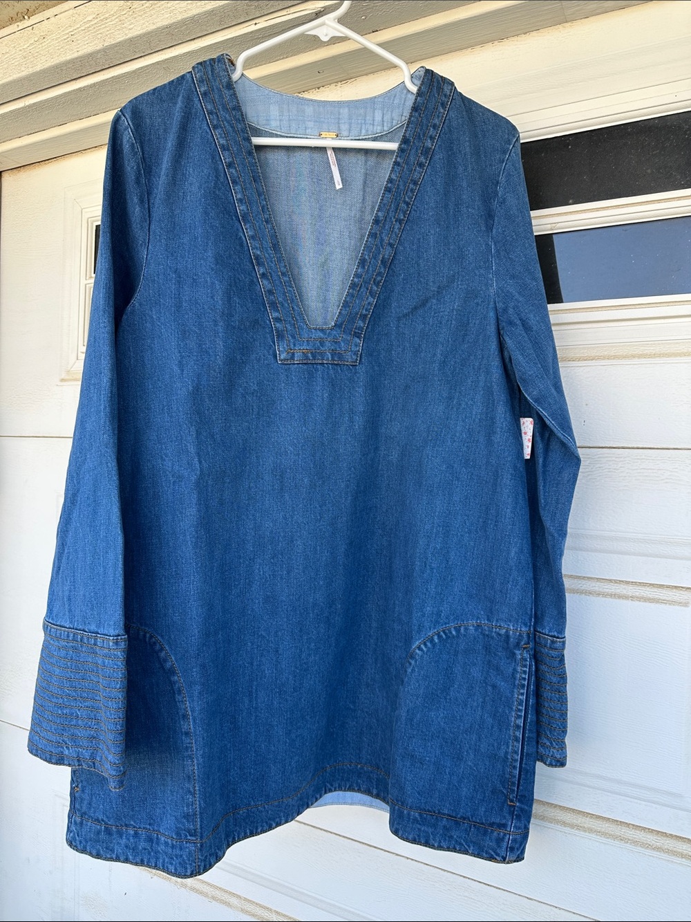 Free People Indigo Denim V-Neck Tunic Large
